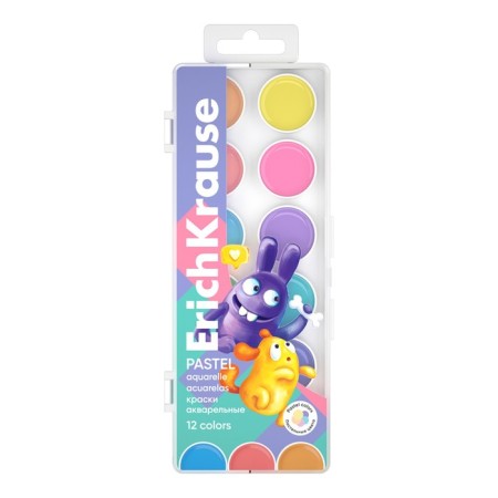 Watercolor 12 Erichkrause "Jolly Friends Pastel", in a plastic box, pastel gamma, euro -handle
