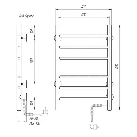 Electric towel Domoterm 109-6, 400x600 mm, right, white matte-3