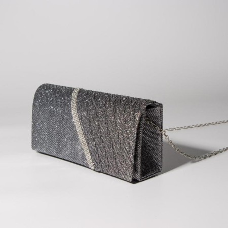 Female bag, valve department, long chain, silver color