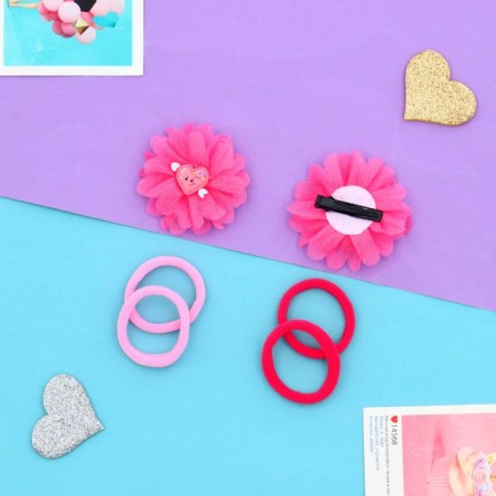 Hair Set "Ormoral" (4 elastic bands, 2 clamps 4 cm) chic, pink-2