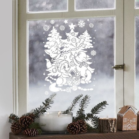 Stickers for the windows "Winter Company", reusable, 33 x 50 cm, New Year-3