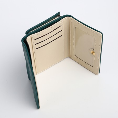 Women's wallet on the button, the color is dark green-2