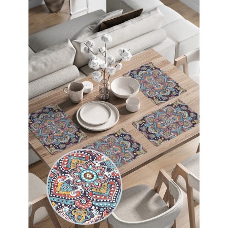 Set of napkins for setting the table "Flower ornament", rectangular, rounded edges, size 30x46 cm, 4 pcs-1