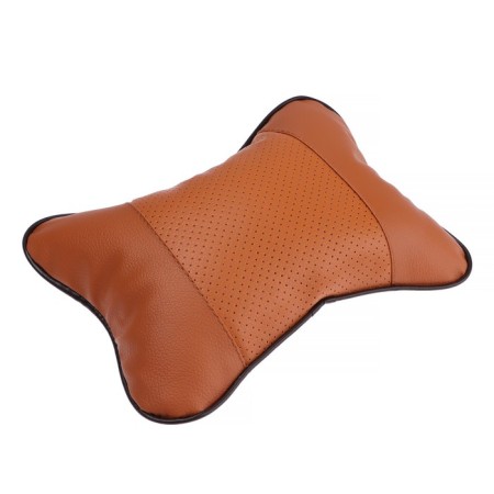 Car bone pillow, on the headrest, eco -leather, 18 × 25 cm, brown-1