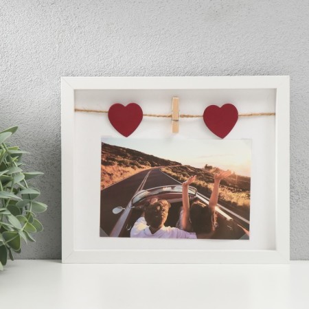 Photo frame wood with clothespins 10x15 cm "Two hearts" white 2x22.5x18.5 cm
