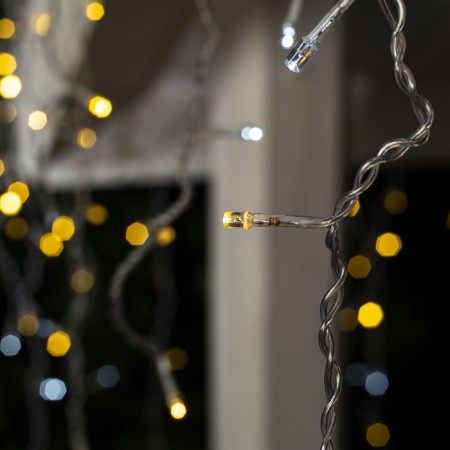 Garland "fringe" 3 × 0.6 m, IP44, UMS, transparent thread, 160 LED, glow warm white, white flicker, 220 V-1