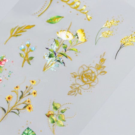 Stickers "Golden Flower Wooden" set 3 sheets mix 14.6x10.5 cm-4