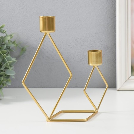 Summary Metal for 2 candles "Geometry. Romb" gold d = 2.3 cm 7.8x18x19 cm-2