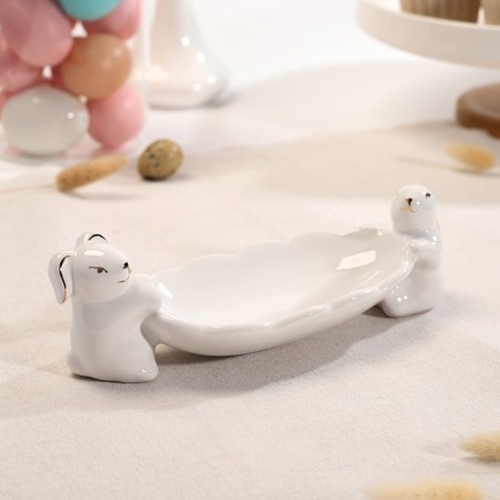 Bunny Golden Dolyana dish, 21 × 8 × 6 cm, white color