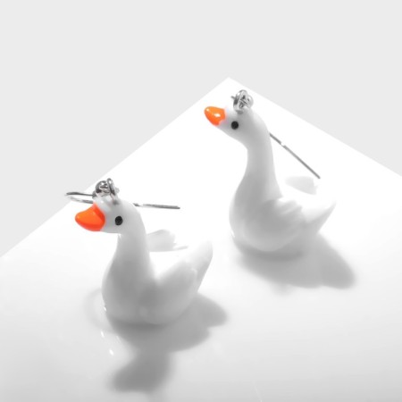Earrings "Geese", white-orange color in silver-1