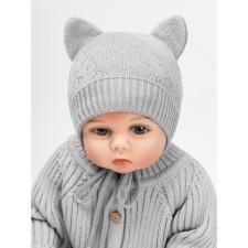 A cap on ties with ears Children's Amarobaby Pure Love Kitten, with a lining, size 42-44 cm, color gray color