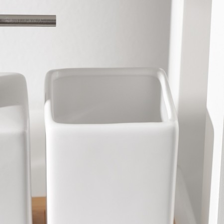 Savanna Square bathroom accessories set, 4 items (soap dispenser, 2 glasses, stand), white color-3