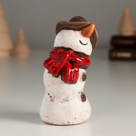 Souvenir Ceramics "A joyful snowman in a hat and red scarf" 4.3x5.8x8.9 cm-1