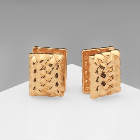 Earrings Metal "Chord" wicker, rectangle, color gold