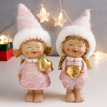 Souvenir Polystone "Baby-Angel in a pink, with a golden heart" 18x6.5x5 cm