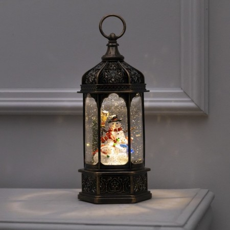 LED figure “Lantern with snowmen” 13 × 28.5 × 12 cm, plastic, AAX3 batteries (not in the kit), USB, glow warm white