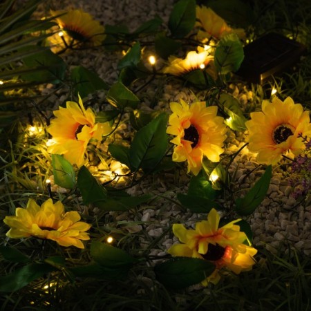 UNIEL Girlyanda “Thread” 2.3 m with nozzles “Sunflower”, IP44, Dark Thread, 25 LED, glow warm white, 2 modes, solar battery