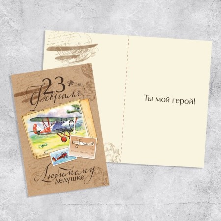 Postcard "Grandpa for February 23", plane, 12 x 18 cm