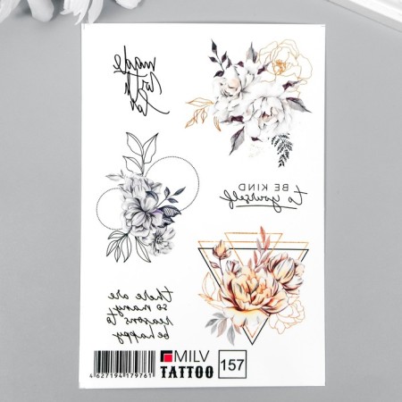 Tattoo on the body "Flowers and inscriptions" 10x15 cm