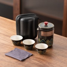 A set for a tea ceremony of 5 items per 3 persons: a cup 50 ml, a kettle 280 ml, black