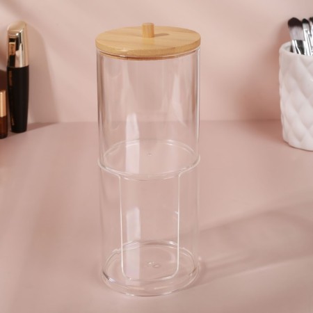 Organizer for storing cotton sticks and disks "Bamboo", with a lid, 2 removable sections, 7 × 18.5 cm, in a cardboard box, a transparent color-7