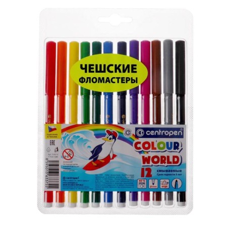 Flomasters 12 colors, Centropen Color World 7550/12 TP, in a blist, line 2.0 mm