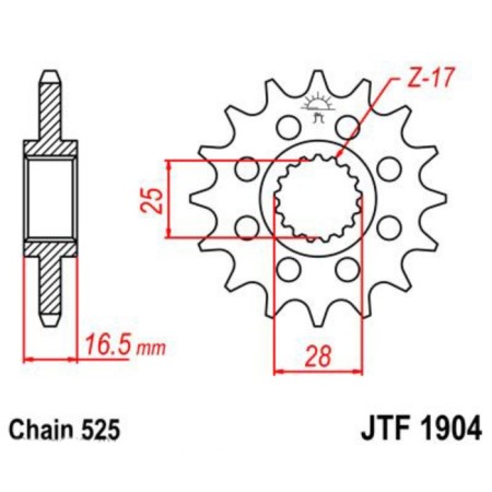 Front star, host, steel jtf1904, chain 525, 16 teeth