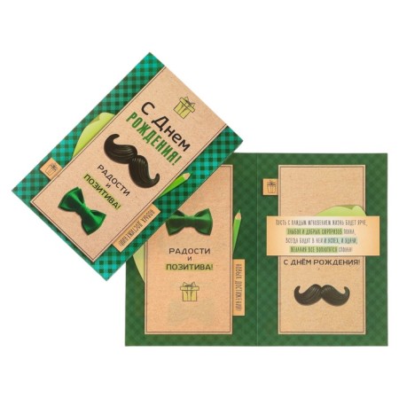 Postcard "Happy Birthday!" mustache, green background, 12 x 18 cm