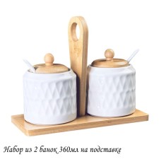 A set of cans with spoons Lenardi Bamboo, on a stand, 360 ml, 2 pcs