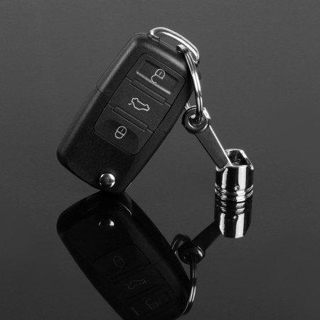 Cartage keychain, piston, metal, chrome