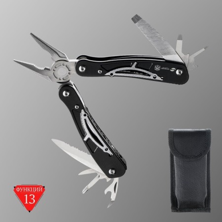 Stinger multitule with a nylon cover, 13 functions, steel, aluminum, silver-black