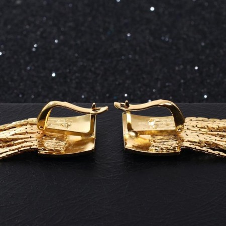 Hanging earrings "Hollywood" square and threads, color gold, 6.5 cm-1
