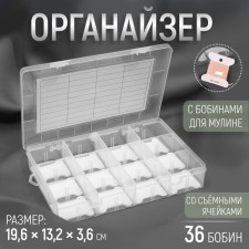 Organizer for threads with bobbins, 12 removable cells, 19.6 × 13.2 × 3.6 cm, the color is transparent