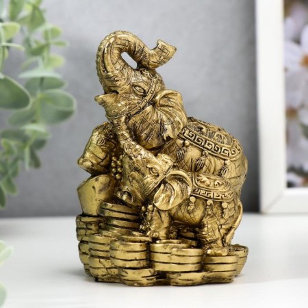 NECK Polystone for bronze "Elephant with an elephant - trunks up, on coins" 10x7.2x6.8 cm
