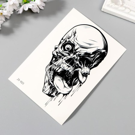 Tattoo on the body black "decaying skull" 15x10.5 cm-1