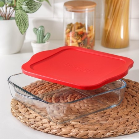 Borcam heat -resistant glass tray, square, 2 l, 22 × 22 cm, with a lid-1