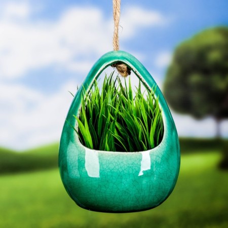 Cashpot suspended "basket" green, 13x11x18cm-1