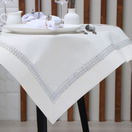 Gnital tablecloth with rhinestones, 85 x 85 ± 5 cm, milk color, p/e color-2