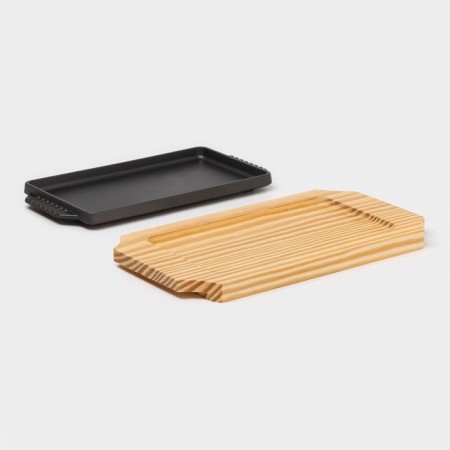 Cast iron pan “rectangle”, 23.5 × 12 × 3 cm, with handles, on a wooden stand-3