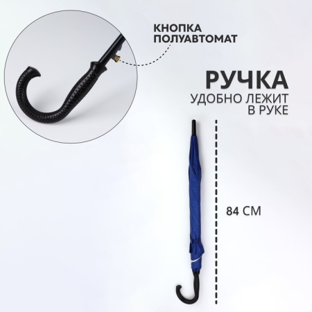 Umbrella - semi -automatic cane, "plain", 8 knitting needles, r = 52 cm, blue color-1