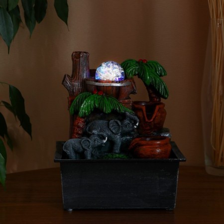 Fountain "Elephants under the palm trees by the tree" 19x13x26 cm (with backlight)-2