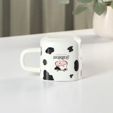 Ceramic mug with a Milk lid and tube, 350 ml, white and black color-4