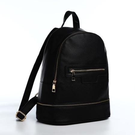 Women's backpack made of artificial leather with lightning, 1 pocket, black color