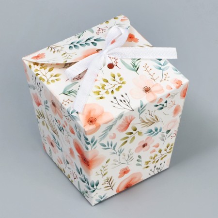 Bonbonnier box, gift packaging, “watercolor flowers”, 7.5 x 8 x 7.5 cm-2