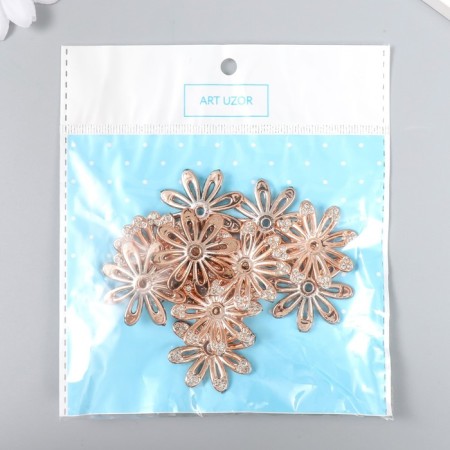 Decor for creativity plastic, rhinestones "Golden chamomile" set of 12 pcs 3x3 cm-3