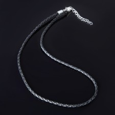 Leather lace d = 3 mm, 45 cm, black color, pigtail