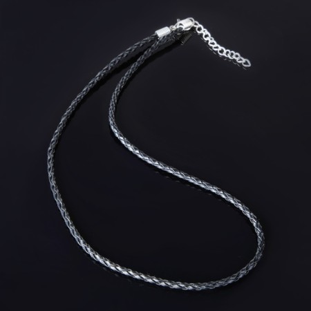 Leather lace d = 3 mm, 45 cm, black color, pigtail