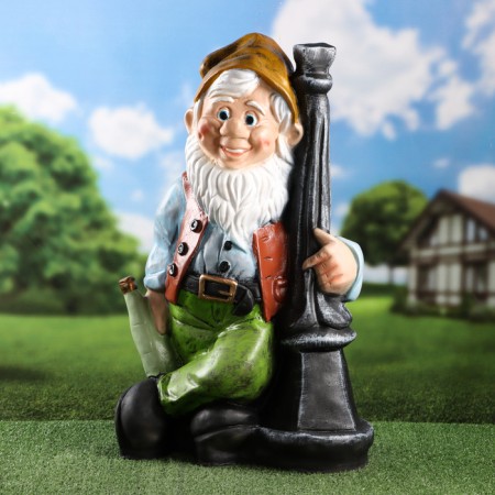 Garden figure "Dwarf with a bottle of a pillar" 70x46cm