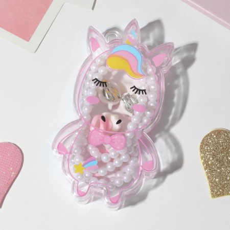 Set of children's 4 items: clips, beads, bracelet, ring "Unicorn", color-3