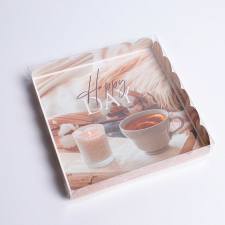 Cookie box, confectionery packaging with PVC lid, “Cozy evening”, 21 x 21 x 3 cm-1